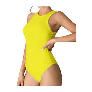 MANGDIUP Womens Basic Sleeveless Crewneck Bodysuits Slim Fit Stretch Cotton Tank Tops Halter Jumpsuits Size L