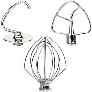 Funmit Mixers Accessories Stainless Steel Attachments Replacement for Kitchen-aid Mixers, K45WW Wire Whip, K45DH Dough Hook, K45B Coated Flat Blade Paddle, Kitchen Tilt-Head Aid Stand Mixer Attachment