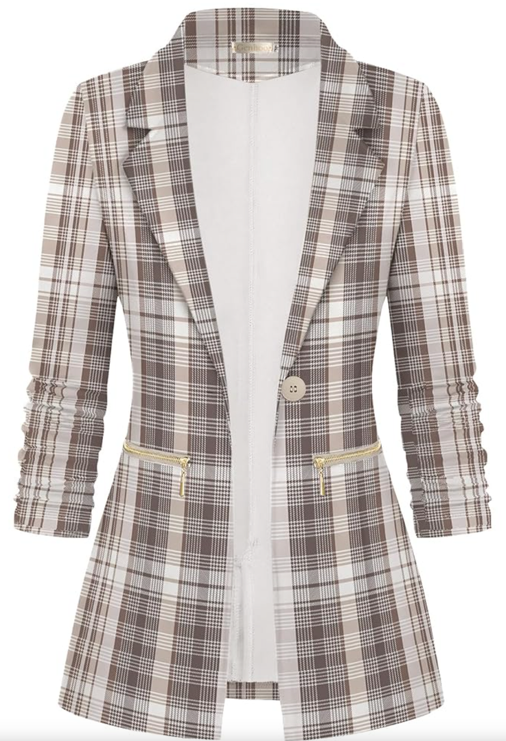 Genhoo Women's Long Sleeve Blazer Open Front Cardigan Jacket Work Office Blazer with Zipper Pockets, Size 2XL