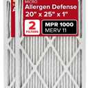 Filtrete 20x25x1 AC Furnace Air Filter, MERV 11, MPR 1000, Micro Allergen Defense, 3-Month Pleated 1-Inch Electrostatic Air Cleaning Filter, 2 Pack (Actual Size 19.688 x 24.688 x 0.84 In)