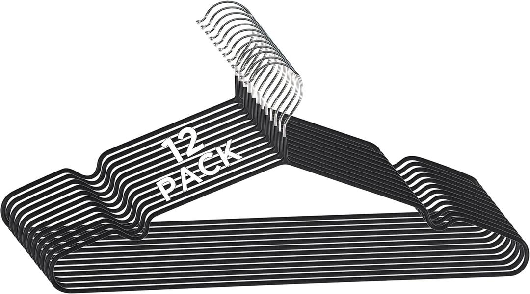 Simplify 12 Pack Metal Hangers | Dimensions: 15.75"x 7.28"x 0.16" | Space Saving | Durable | Closet Organization | Black