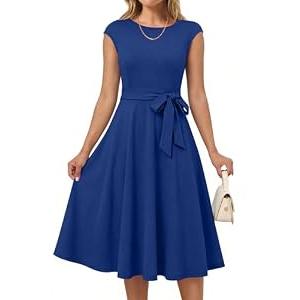 ANRABESS Women Cap Sleeve Cocktail Party Semi Formal Midi Dress 2026 Summer Spring A-Line Swing Wedding Guest Vintage Dresses Royal Blue Large