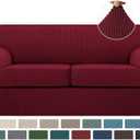 Turquoize 3 Piece Sofa Covers for 2 Cushion Couch Sofa Slipcover Soft Couch Cover for Dogs-Washable Sofa Furniture Covers with 2 Individual Cushion Covers (2 Cushion Sofa, Burgundy)