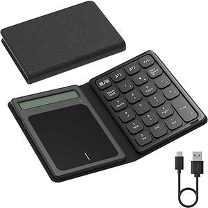 Bluetooth Number Pad Touchpad with Calculator - Rechargeable Folding Portable Wireless Numeric Keypad 23-Keys, Large Trackpad Bluetooth Travel Numpad Data Entry & Calculation & Trackpad Mouse 3 in 1