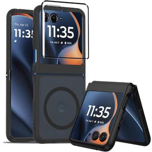 AFENGBOX for Motorola Razr 2025 Magnetic Case, Moto Razr 2025 Phone Case Compatible with Magsafe, Slim Thin Shockproof Protective Cover with Screen Protector for Motorola Razr 2025, Black