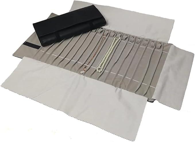 Portable Jewelry Roll Untangled Secure Necklace Travel Storage Bag Displays Holder 16 Chain 