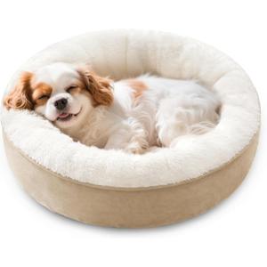Love's cabin Round Donut Cat and Dog Cushion Bed, 25in Pet Bed for Small or Medium Dogs, Anti-Slip & Water-Resistant Bottom, Soft Durable Fabric Pet Beds, Washable Calming Cat & Dog Bed Camel