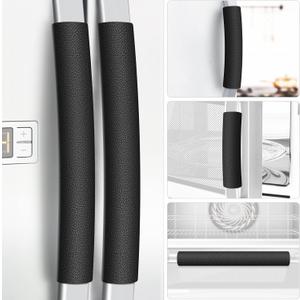Refrigerator Handle Covers, 5 Pieces, Leather Kitchen Appliance Handle Covers Keep Your Fridge Microwave Oven Stove Dishwasher Clean, Save Your Time, Trimmable and One Size Fits All (Black)