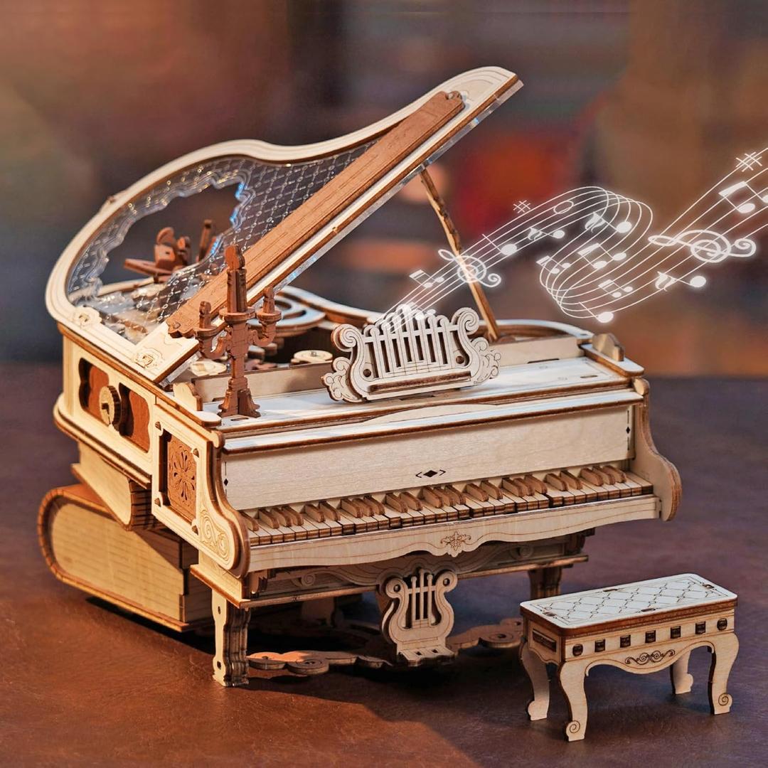 RoWood 3D Puzzles for Adults,DIY Music Box Gifts,Wooden Magic Piano Model Kits,Mechanical Wooden Puzzles,Music Box for Adults, Friends