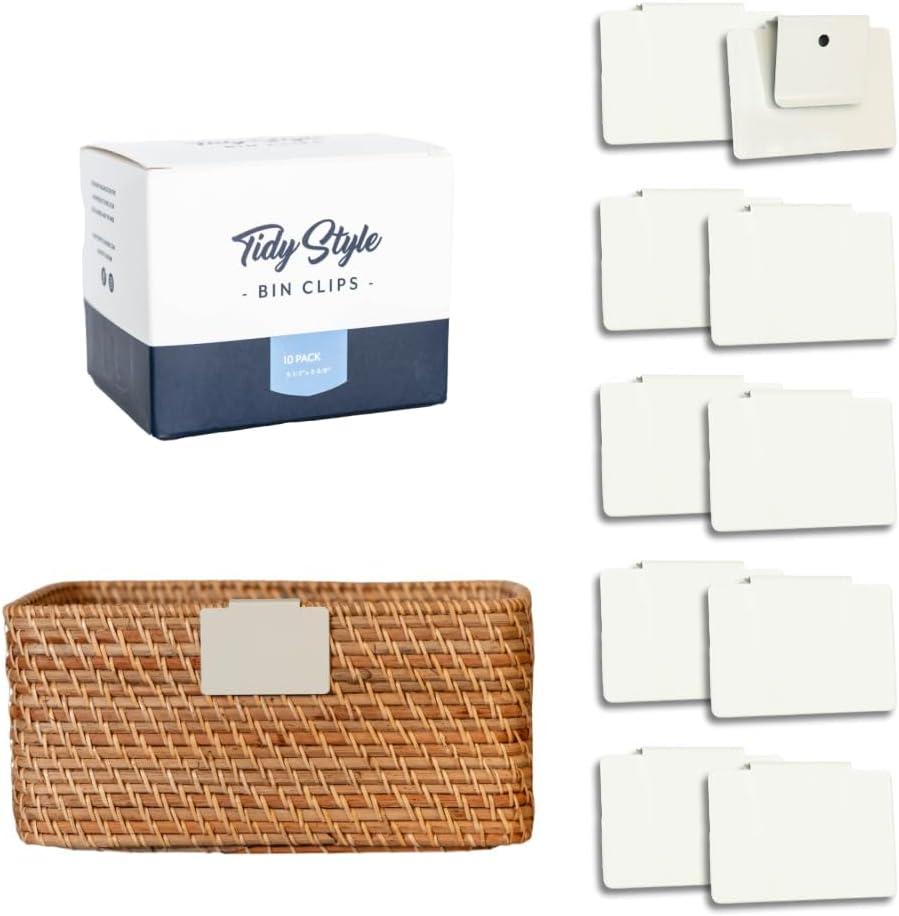 10 Pack Metal Basket Bin Labels Clip On Holders for Storage Bins, Bin Clips for Organizing Pantry, Home, Bathroom (White, Black, or Vanilla), 3.5 x 2.5