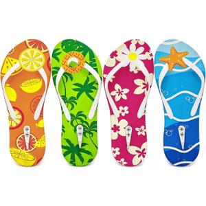 4 Pcs Hawaiian Beach Flip Flop Wall Hooks, Decorative Wooden Towel Rack Hangers for Pool Bathroom Bedroom Ornament, One Si