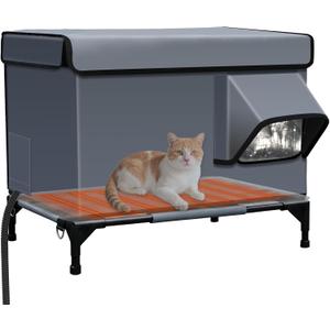 Heated Outdoor Cat House with Heating Pad for Winter, Weatherproof Waterproof Insulated, Dual EscapeDoors, Chewproof Cable, Small Pets Shelter for Outside Feral/Stray Cats (Yard, Garage, Barn, Porch)