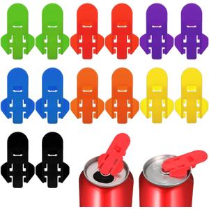14 PCS Colorful Drink Can Protector Cap, Leakproof Soda Top Ring Opener Tool for Pop Coke Beer, Premium Plastic Shields Can Openers for Prevent Dust at Party BBQ Beach, Manual Easy Can Opener