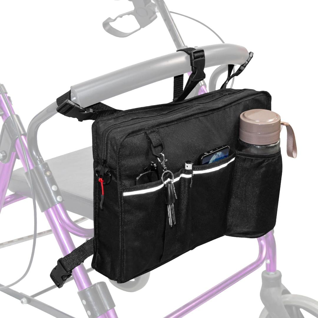 Rollator Bag with Cup Holder,Walker Bags for Folding Walker,Rollator Bags and Pouches,Rollator Accessories Storage Bag,Rolling Walkers Pouch