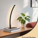 EDISHINE Curved LED Table Lamp, Modern Bedside Lamp with 3 Color Temperature & Stepless Dimming, Aluminum & Iron, Nightstand Lamp for Bedroom, Living Room, Black