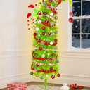 Krelymics 6FT Whimsical Christmas Tree with 200 LED Lights Remote Control & Timer, Artificial Bendable Christmas Tree with DIY Ornaments, Lime Green Xmas Tree with Metal Base