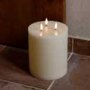 3 Wick Extra Large Flameless Candles, 6"x8" Flat Battery Operated Candles with Remote, Real Wax Led Candle with 3D Flickering Flame, Fake Candles for Home Decor (Ivory)