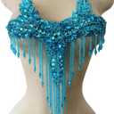 Pure Handmade Rhinestones Beads Patches Trim Bodice Applique Sewing Fringe Tassel Chain for DIY Clothing Wedding Decoration 15X19.6inches (Sky Blue)