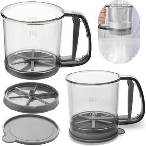 Flour Sifter for Baking, Double layer Flour Sieve with Lid, Semi-Automatic Handheld Powder Sifters,Fine Mesh Screen Powder Sifters with Scale for Cooking Baking Kitchen Sugar Utensil DIY Home