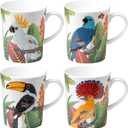 Bone China Coffee Tea Mugs 12-Ounce, Assorted Set of 4 (Birds of Paradise)
