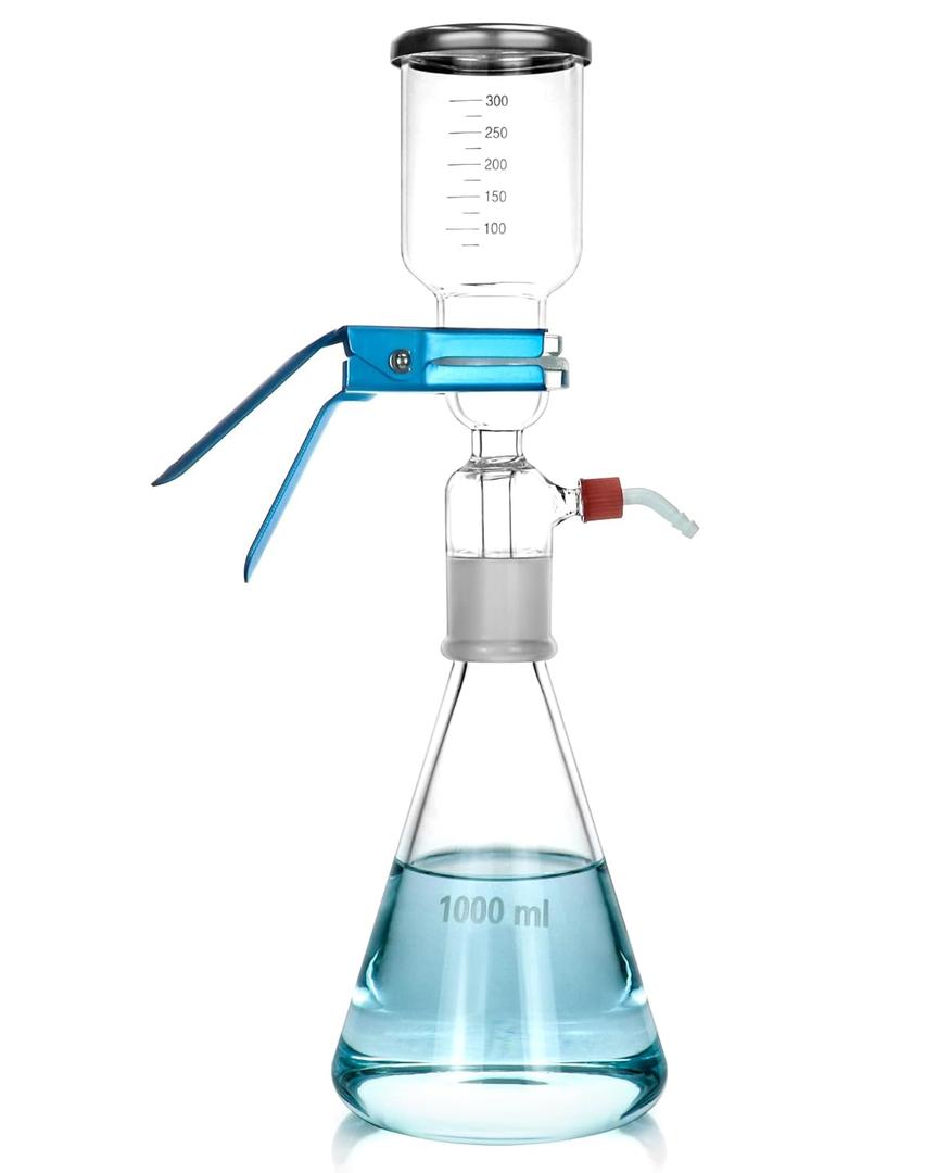 QWORK Glass Vacuum Filtration Set, 1000mL Flask & 300mL Funnel 10m Pore for Lab Liquid Clarification, Sample Prep & Solvent Filtration