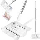 KZKR Mini Wet and Dry Sweeper Mop, No-Touch Disposable Small Mop, Easy Mopping Flat Dust Mop for Small Spaces, 1 Second Installation (Grey,white)
