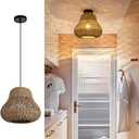 Rattan Pendant Light, Rustic Hand-Woven Wicker Hanging Light Water Plants Rattan Chandelier for Dining Living Bedroom Kitchen Farmhouse 18.3" (Brown)