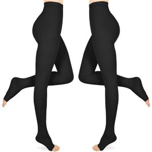Compression Pantyhose for Women & Men 2 Pairs Open Toe 15-20mmHg Medical Graduated Compression Stockings Waist High Support Tights Opaque Leggings for Varicose Veins Edema Flight, Black L