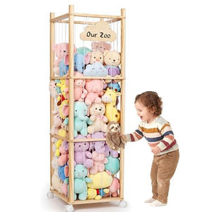 Mallify Stuffed Animal Storage, 54 Inch Wooden Stuffed Animal Zoo with Brake Wheels, Large Capacity Plush Toy Organizer for Nursery Playroom Bedroom