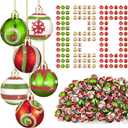 Wettarn 120 Pcs Mini Glitter Christmas Elf Ball Ornaments for Tree 1.18'' Swirl Dots Snowflake Red Green and White Small Hanging Balls Bulk for Home Xmas Party Decorations(Classic Style)