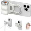 Magnetic Phone Camera Grip, Smartphone Shooting Holder Selfie Handle Snap with Wireless Shutter Button Remote for iPhone 16 15 14 13 12 Pro Max Android Cellphone Vlog Video Photography(White)
