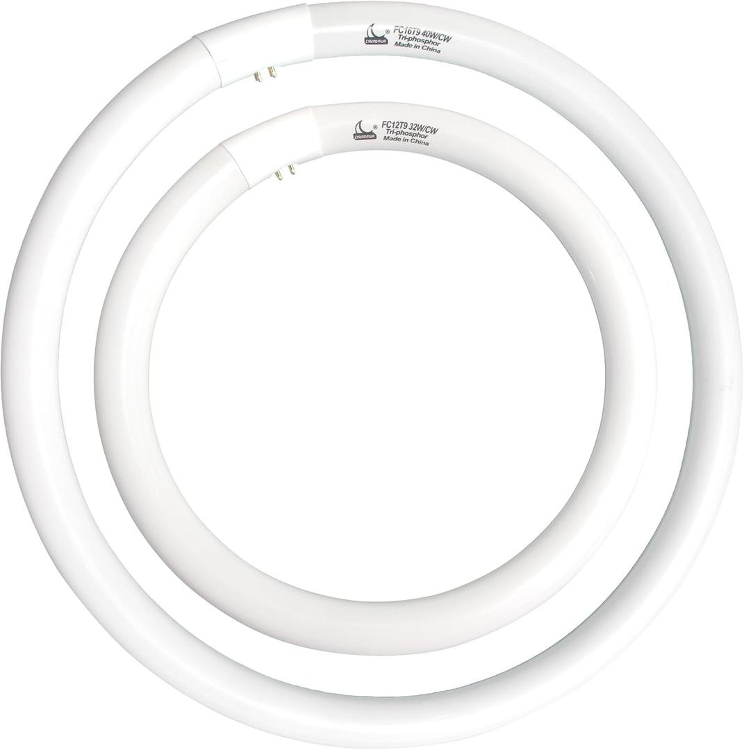 FC16T9/CW 40W and FC12T9/CW 32W Cool White Set, 16 inch T9 40 Watts Circular Bulb & 12 inch 32 Watts Round Fluorescent Light Bulbs, Circline Kitchen and Bath Light Bulb, 4100K, G10q 4 pin Prong