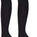 Bestjybt Women Thigh High Socks Cotton Warm Over the Knee High Leg Warmers Long Boot Socks with Stripes (One Size, Black)