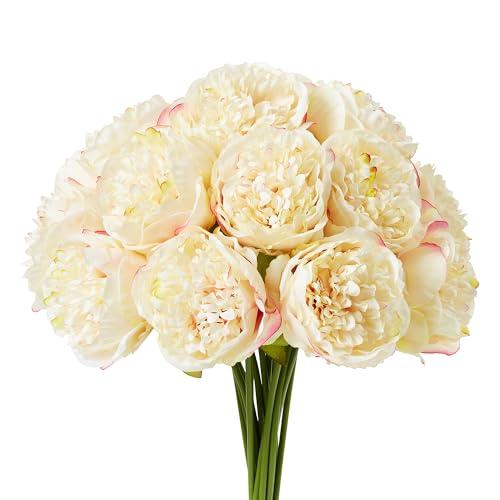 Sahoottie 10 Pcs Artificial Peony Flowers Fake Peonies Silk Flower with Stems for Home Mothers Day Wedding Party Decorations (Champagne)