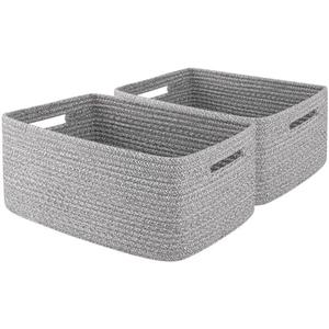 OIAHOMY Storage Basket for Shelves, Closet Cube Storage Bins Baskets for Clothes Blanket Towels, Baby Nursery, Toy Baskets Box, Woven Rope Basket, 15.75*11.81*7.09 IN, 2 Packs Grey