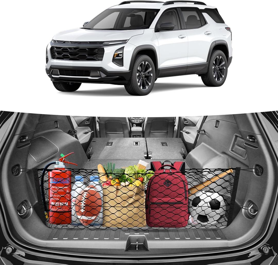 Trunk Cargo Net for 2018-2025 2026 Chevy Equinox & GMC Terrain Accessories Envelope Style Mesh Trunk Net Organizer and Storage Stretchable Elastic Nylon Rear Cargo Netting with Hooks