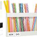 Straw Holder, Transparent Acrylic Straw Dispenser with Double Sided Adhesive Tape and Stickers,Organizer for Cupboard Reusable for Kitchen Counter (White)