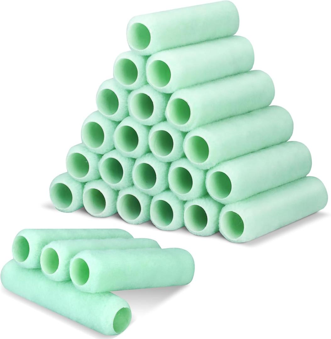 Gisafai 24 Pcs Paint Roller Covers Paint Rollers for Painting Walls Roller Paint Brush 3/8 Inch Nap Microfiber Roller Naps House Painting Supplies Paint Roller Kit for Walls Ceilings (Green,9 Inch)