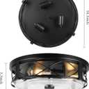 16 Inch Large Flush Mount Ceiling Light with Seeded Glass, 3-Light Black Round Ceiling Lamp, Modern Farmhouse Indoor Outdoor Ceiling Lighting for Kitchen Bedroom Living Dining Room