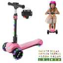 3 Wheel Electric Scooter for Kids Ages 3+, LCD Display, Colorful Lights, Reliable Thumb Throttle, 3 Adjustable Height, 5Mph Safe Speed and Long Range, Foldable Kids Electric Scooter