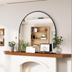 VooBang Wide Arched Wall Mirror, 31 x 32 inch Arch Bathroom Mirror, Wall Mounted Vanity Mirror with Arch Metal Frame, Modern Bathroom Vanity Mirror for Bedroom, Living Room, Hanging or Leaning, Black