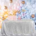B-COOL Glitter Tablecloth Silver Sequin Tablecloth Christmas 90x132 Inch Rectangle Sequin Overlay Sparkly Table Cloth Sequin Fabric for Wedding Table Decoration,132" x 90" (Rectangular), Silver