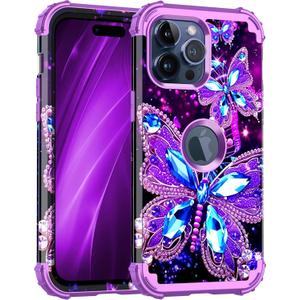 Hekodonk for iPhone 15 Pro Max Case,Glow in The Dark Three Layer Heavy Duty Shockproof Protection Hard Plastic+Soft Silicone Full Body Drop Protective Case for Apple iPhone 15 Pro Max,All Purple