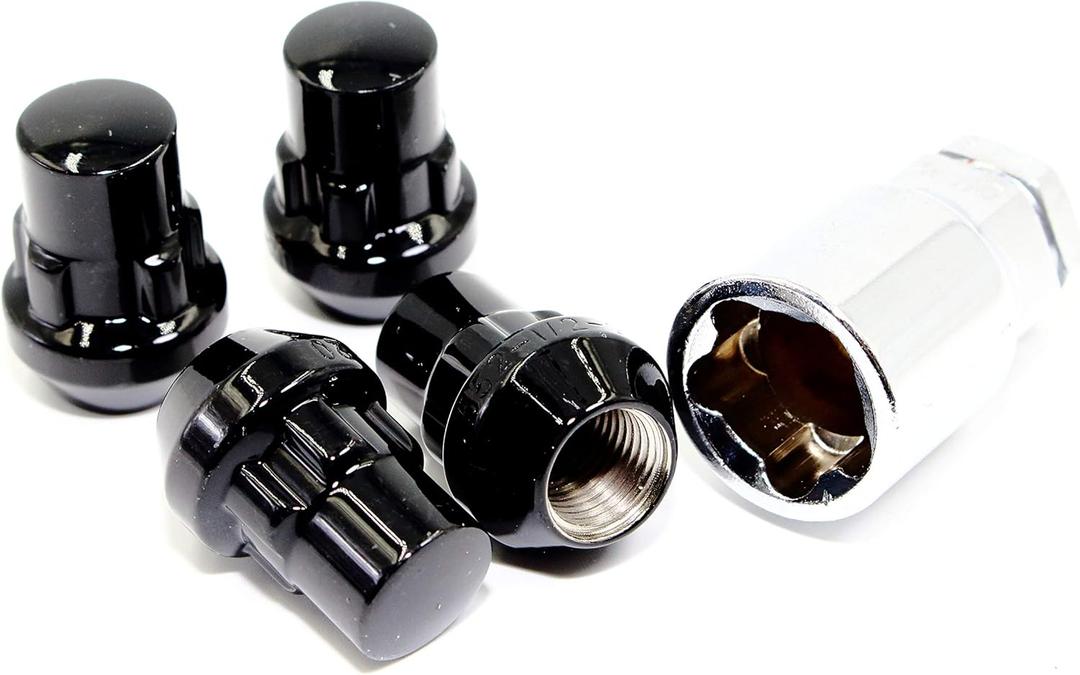 Set of 4 12x1.25 Veritek Gloss Black Acorn Bulge Tuner 1.40 Inch Wheel Locks for Select Infiniti Nissan Subaru Factory Wheels and Aftermarket Custom Wheels