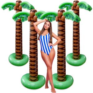 Giant Inflatable Palm Tree 6 Foot - 4PK - Beach Party Decorations for Summer Luau Themed Pool Party, Tropical Hawaiian Blow Up Palm Tree Favors - Poolside Ambiance, Easy Inflation