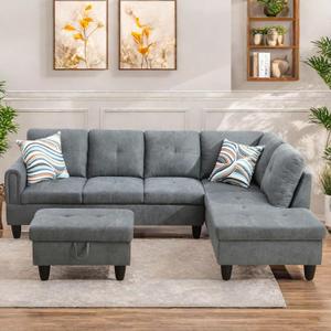 FONTOI L Shaped Sectional Couches for Living Room, Modern Modular Sectional Sofa with Ottoman Storage, Comfy L Shaped Couch with Chaise for Bedroom Apartment Furniture, Gray