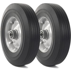 AR-PRO (2-Pack) 10" x 2.5" Flat Free Solid Rubber Replacement Tires - Flat-Free Tire and Wheel for Hand Trucks and Wheelbarrows with 5/8" Axles