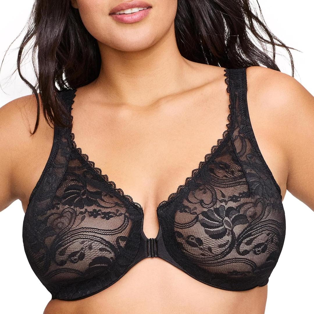Glamorise Women's Plus Size Wonderwire Lace Front-Closure Underwire #9245 (38G, Black) Glamorise Women's Plus Size Wonderwire Lace Front-Closure Underwire #9245 (38G, Black)