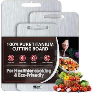 Titanium Cutting Board Set of 3, 100% Pure Titanium Cutting Boards for Kitchen, Non-Toxic, Double-Sided Chopping Boards for Raw & Cooked Food, Handles Included, Dishwasher Safe(M+L+XL)