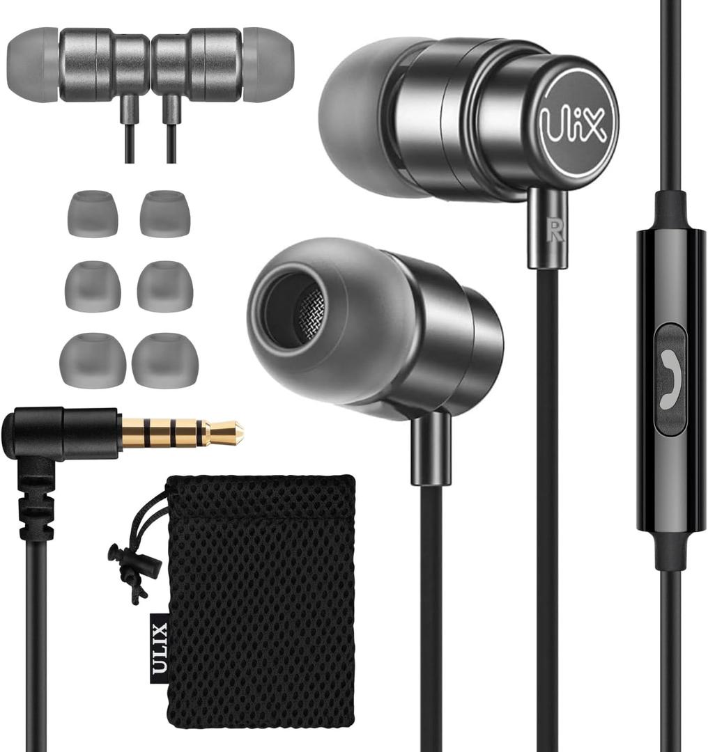 UliX Rider Wired Earbuds in-Ear Headphones, Earphones with Microphone, with Anti-Tangle Cable, Ear Buds for iPhone, iPad, Samsung, School Students, Kids, Women, Small Ears - Grey